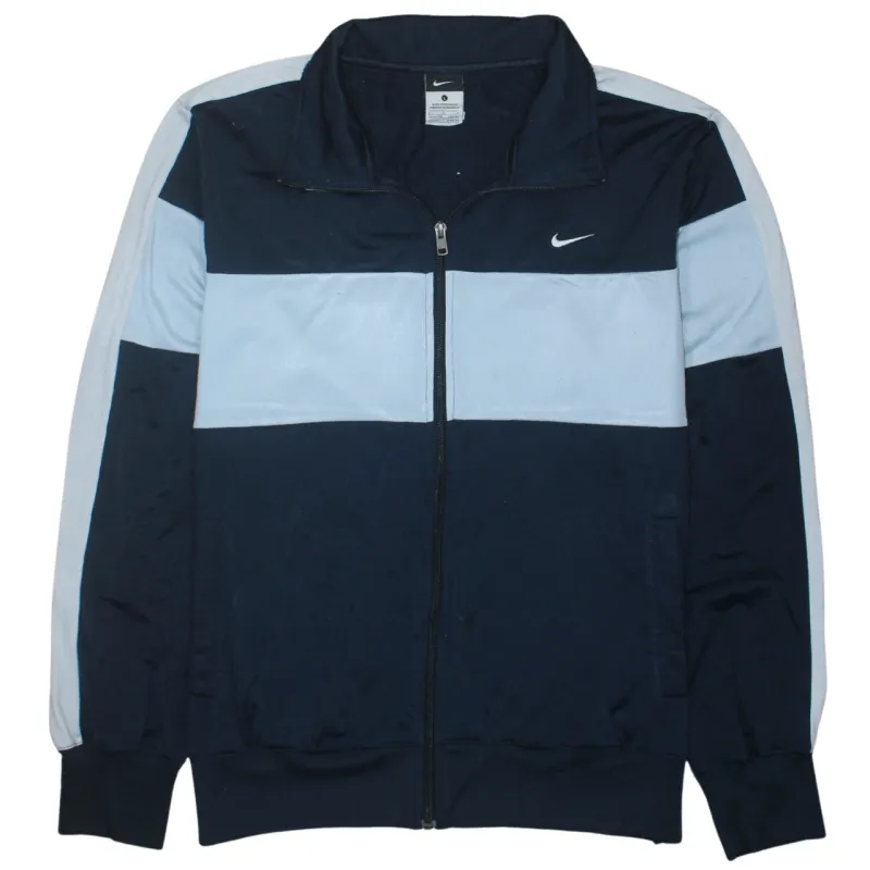 Nike Navy Blue Track Jacket Women’s Large Full Zip Embroidered Swoosh Colour Block Top made by Nike
