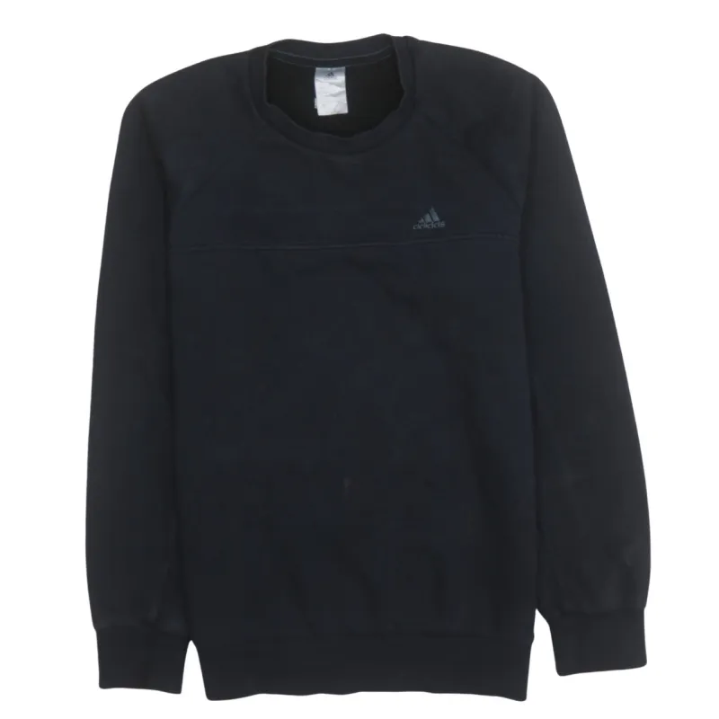 Adidas Black Sweatshirt Men's Small Embroidered Chest Logo Ribbed Cuffs Crewneck Pullover Top sold by Vintage Club