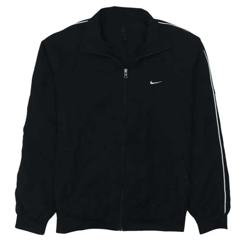 Nike Black Track Jacket Women’s Large Embroidered Swoosh Zip Front Stripe Sleeves Outerwear sold by Vintage Club