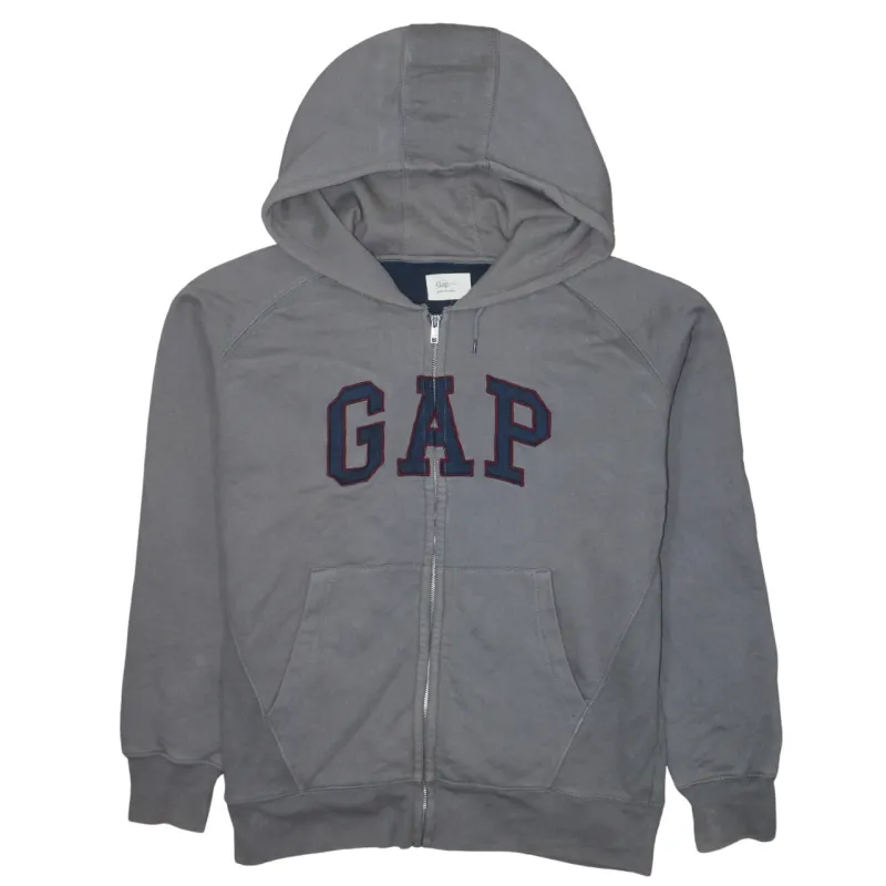 Gap Grey Zip Hoodie Men's Large Embroidered Logo Split Pocket Casual Sweatshirt sold by Vintage Club