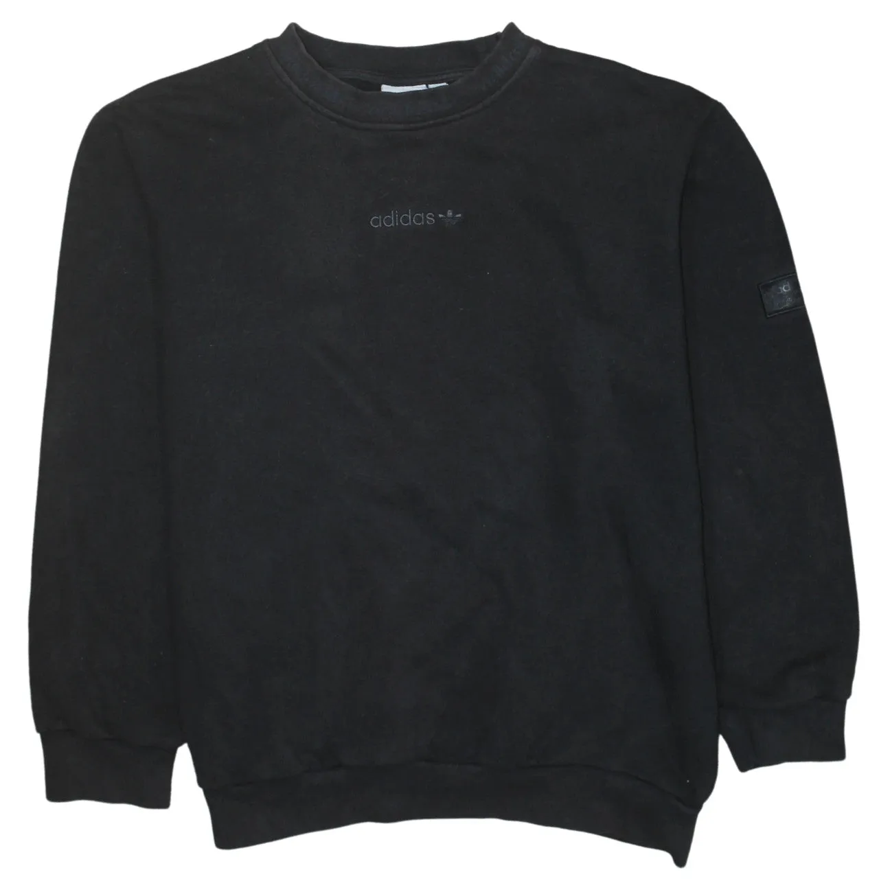 Adidas Black Sweatshirt Men's Medium Embroidered Trefoil Logo Crewneck Pullover Top sold by Vintage Club