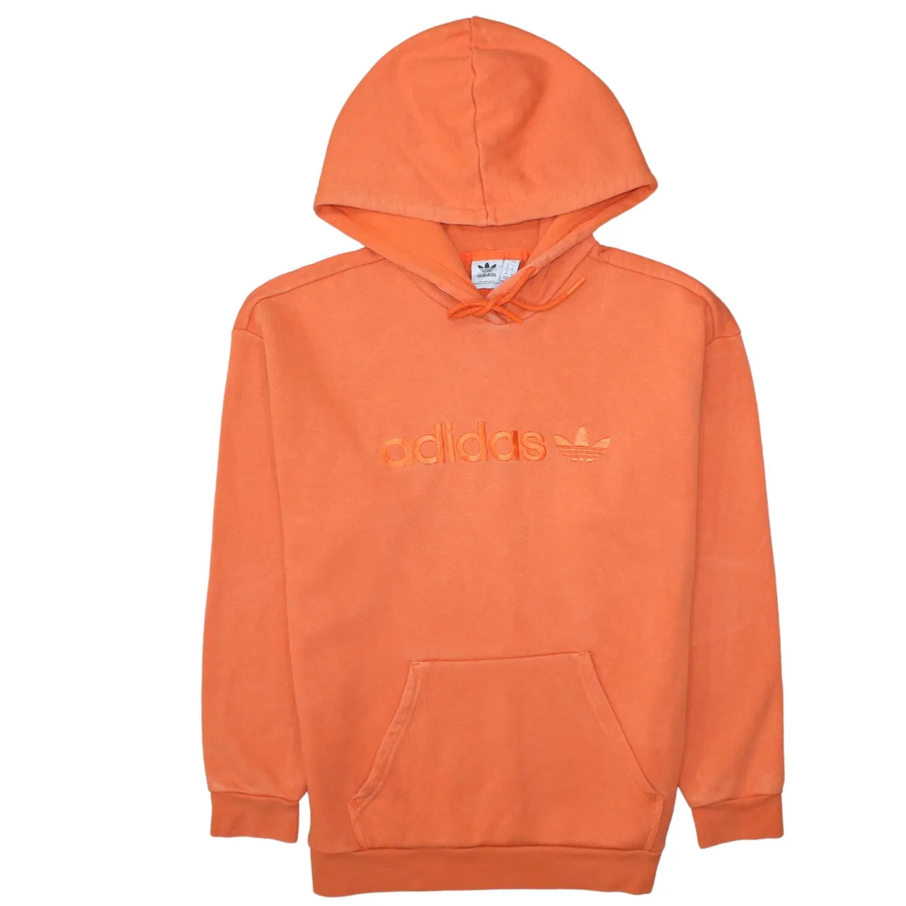 Adidas Orange Hoodie Women’s Medium Embroidered Logo Front Pocket Pullover Sweatshirt sold by Vintage Club