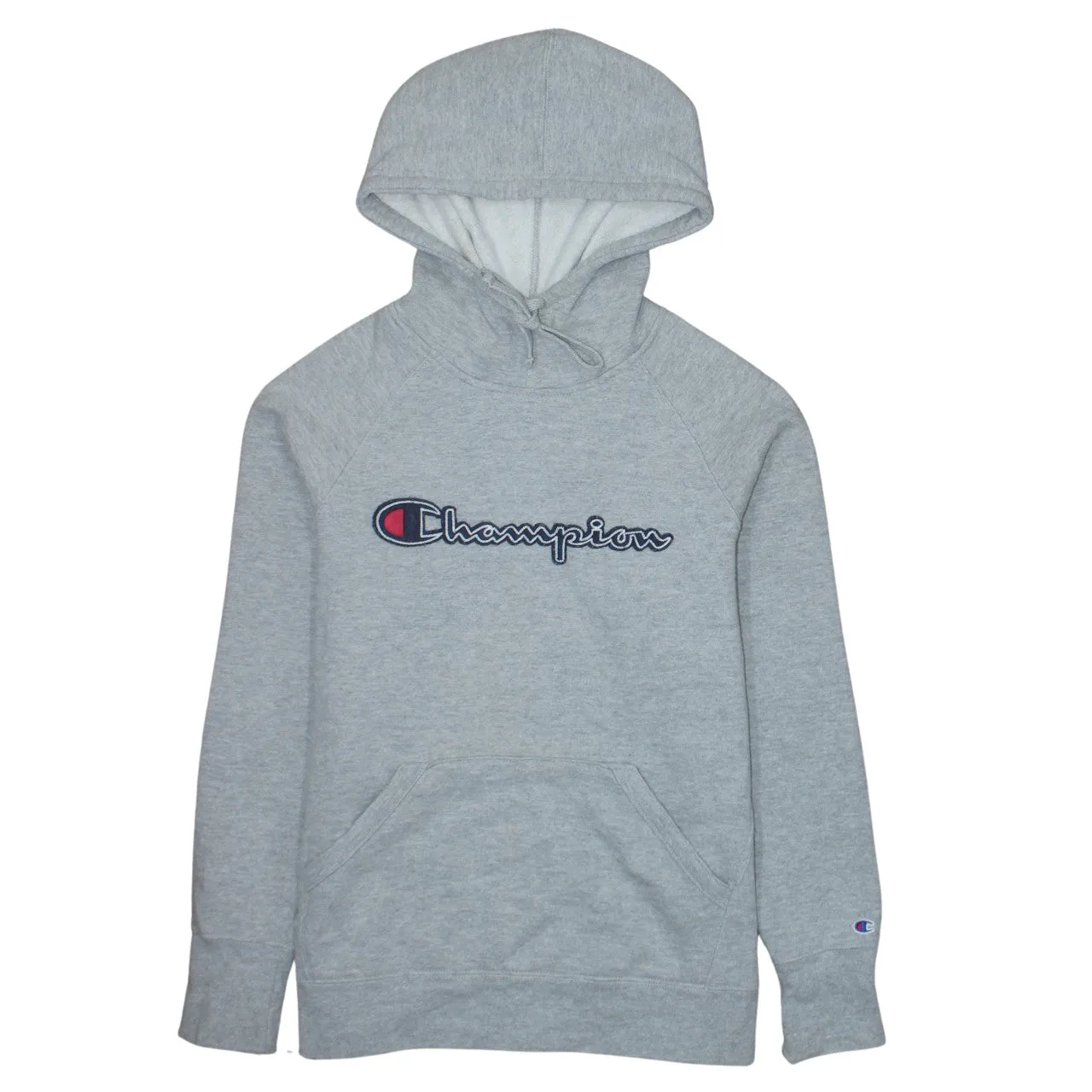 Champion Grey Hoodie Women’s Medium Embroidered Script Logo Front Pocket Pullover Sweatshirt sold by Vintage Club