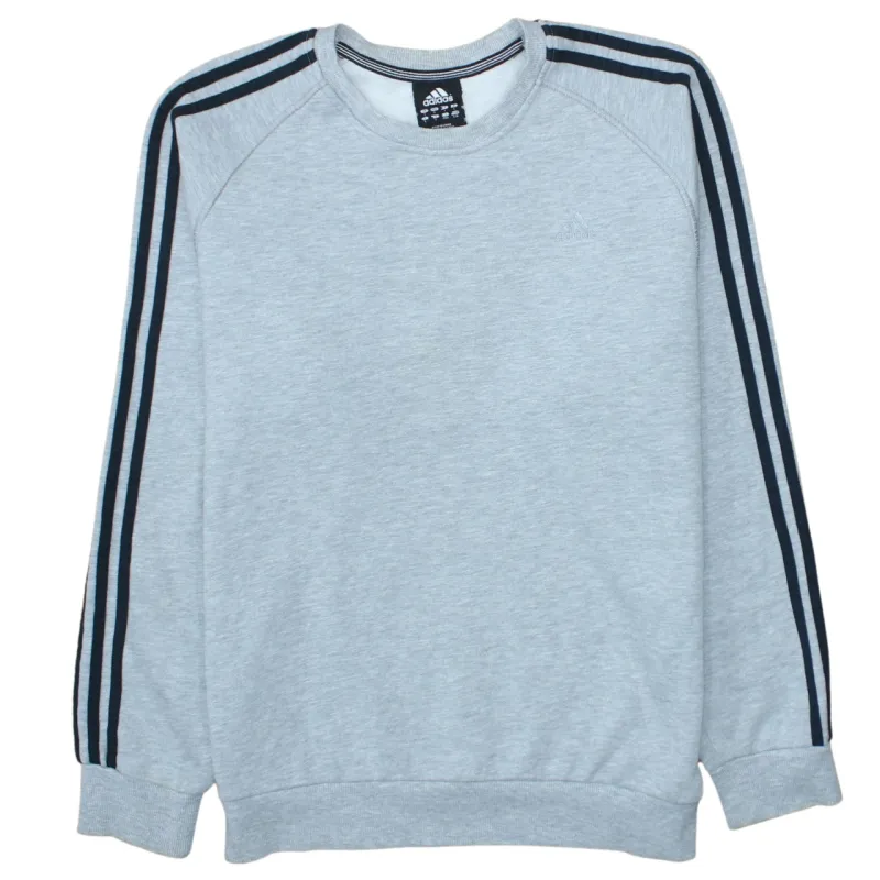 Adidas Light Grey Sweatshirt Men's Large Three Stripe Sleeves Embroidered Logo Pullover sold by Vintage Club