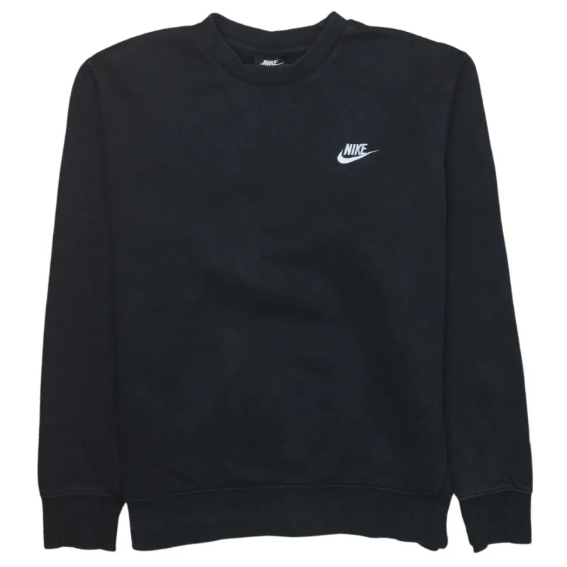 Nike Black Crewneck Sweatshirt Men's Medium Printed Swoosh Logo Ribbed Cuffs Pullover Fleece Top sold by Vintage Club