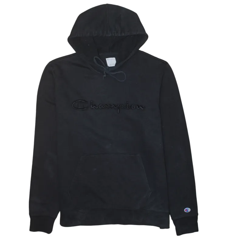 Champion Black Hoodie Men's Large Embroidered Script Logo Front Pocket Pullover Sweatshirt sold by Vintage Club