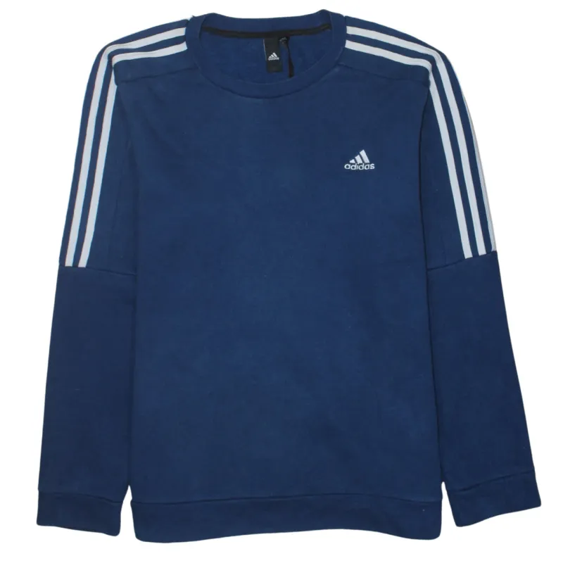 Adidas Navy Blue Sweatshirt Men's Large Three Stripe Sleeves Printed Logo Pullover sold by Vintage Club