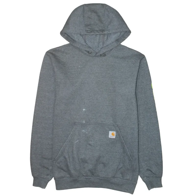 Carhartt Dark Grey Hoodie Men’s Small Sleeve Logo Printed Front Pocket Pullover Sweatshirt made by Carhartt
