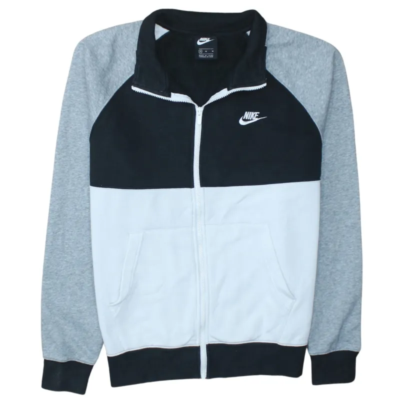 Nike Black Grey Full Zip Sweatshirt Men's Medium Embroidered Swoosh Split Panel Jacket Top made by Nike