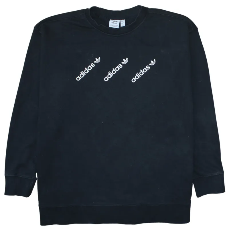 Adidas Black Sweatshirt Men’s XXLarge Triple Printed Trefoil Logo Crewneck Pullover Top sold by Vintage Club