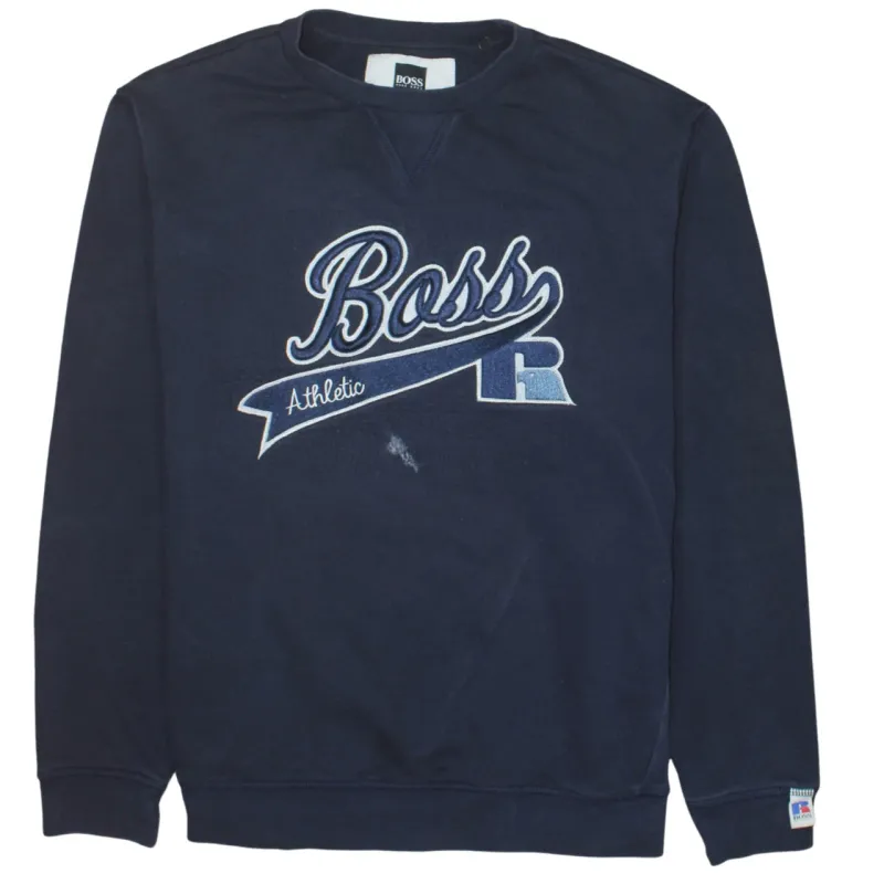 HUGO BOSS Navy Blue Sweatshirt Men’s Large Embroidered Boss Athletic Logo Crewneck Pullover sold by Vintage Club