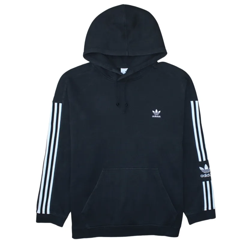 Adidas Black Hoodie Men’s XLarge Trefoil Embroidered Logo Three Stripe Sleeve Pullover Sweatshirt sold by Vintage Club