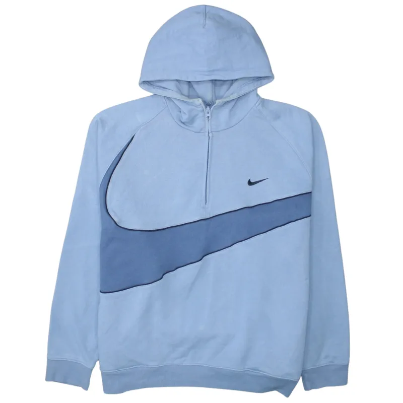 Nike Light Blue Hoodie Women’s XXLarge Half Zip Big Swoosh Printed Logo Sweatshirt made by Nike