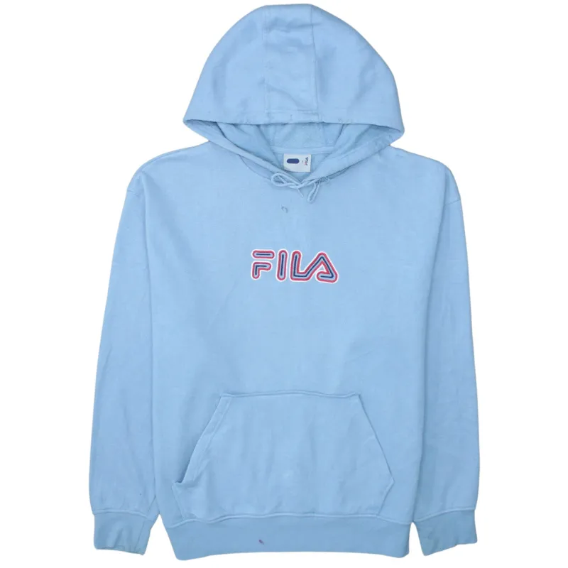 Fila Light Blue Hoodie Men's Large Embroidered Logo Front Pouch Pullover Sweatshirt sold by Vintage Club