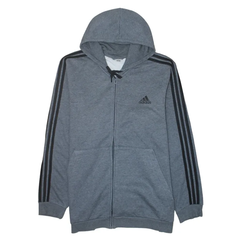 Adidas Grey Full Zip Hoodie Men's XLarge Three Stripe Sleeves Embroidered Logo Sweatshirt sold by Vintage Club