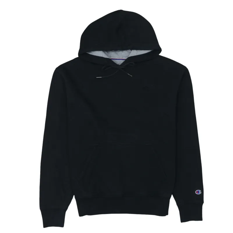 Champion Black Hoodie Men's Medium Embroidered C Logo Sleeve Drawstring Pullover Sweatshirt sold by Vintage Club