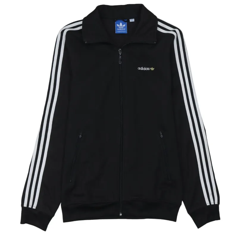 Adidas Black Track Jacket Women’s Medium Three Stripes Zip Pockets Embroidered Logo Top sold by Vintage Club