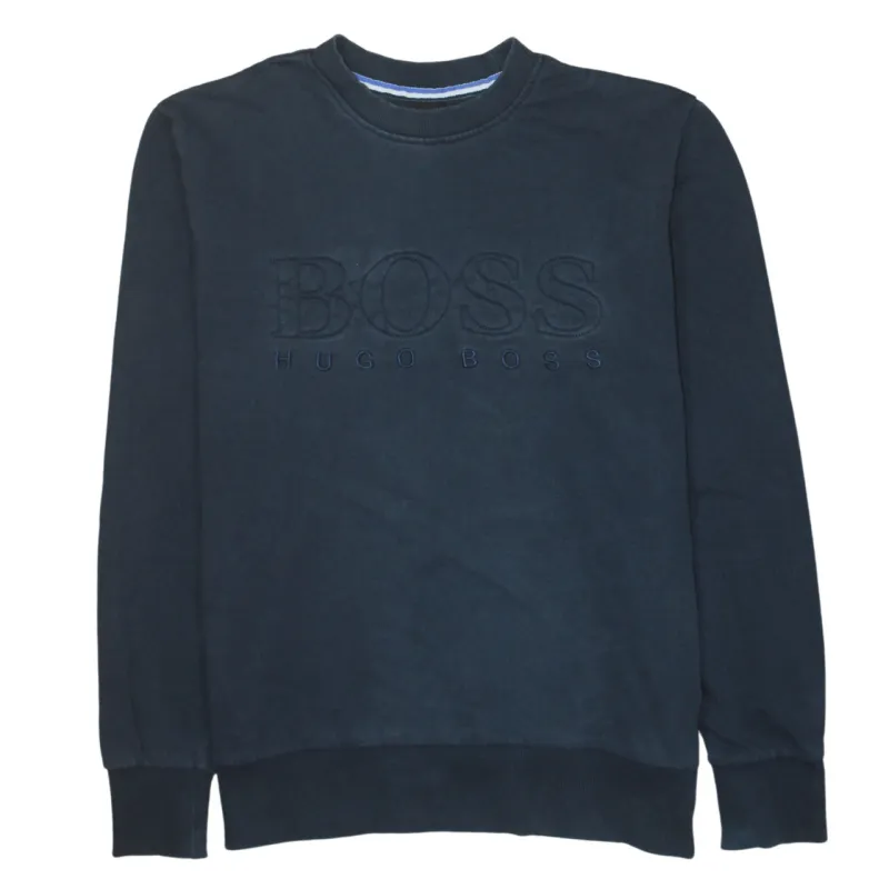 HUGO BOSS Navy Sweatshirt Men's Medium Embroidered BOSS Logo Crewneck Pullover Top sold by Vintage Club