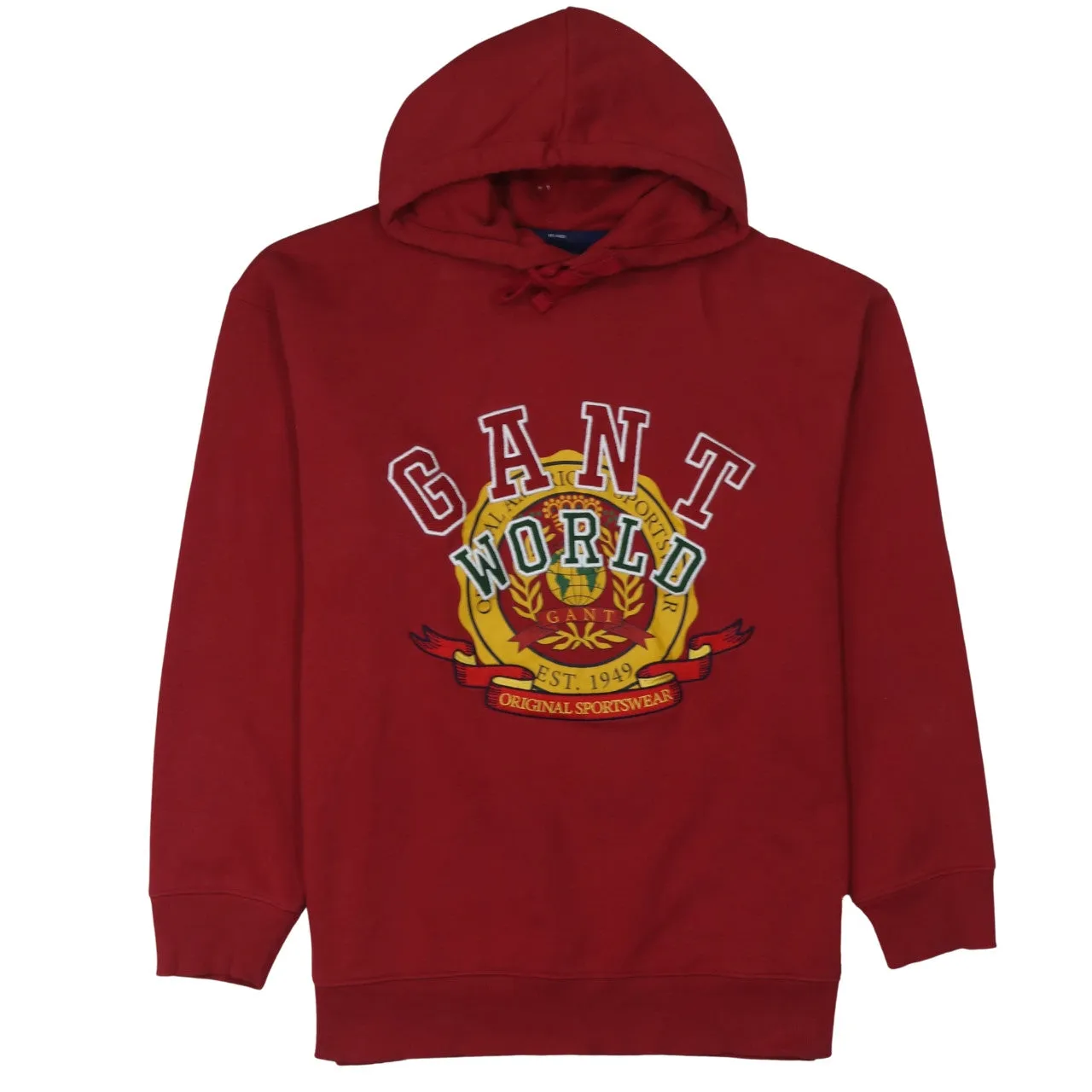 GANT Burgundy Red Hoodie Women’s XLarge Embroidered Crest Logo Pullover Sweatshirt Top sold by Vintage Club
