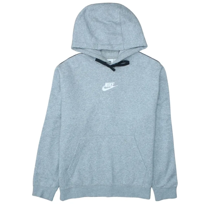 Nike Grey Hoodie Men's Medium Embroidered Chest Logo Branded Tape Sleeve Pullover Sweatshirt sold by Vintage Club