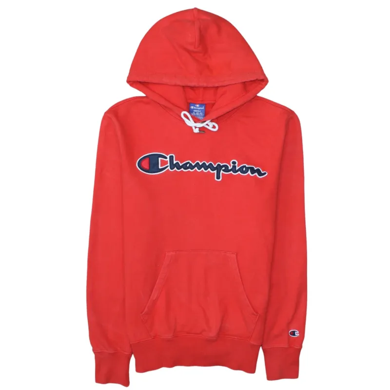 Champion Red Hoodie Men's Small Embroidered Script Logo Front Pocket Pullover Sweatshirt sold by Vintage Club