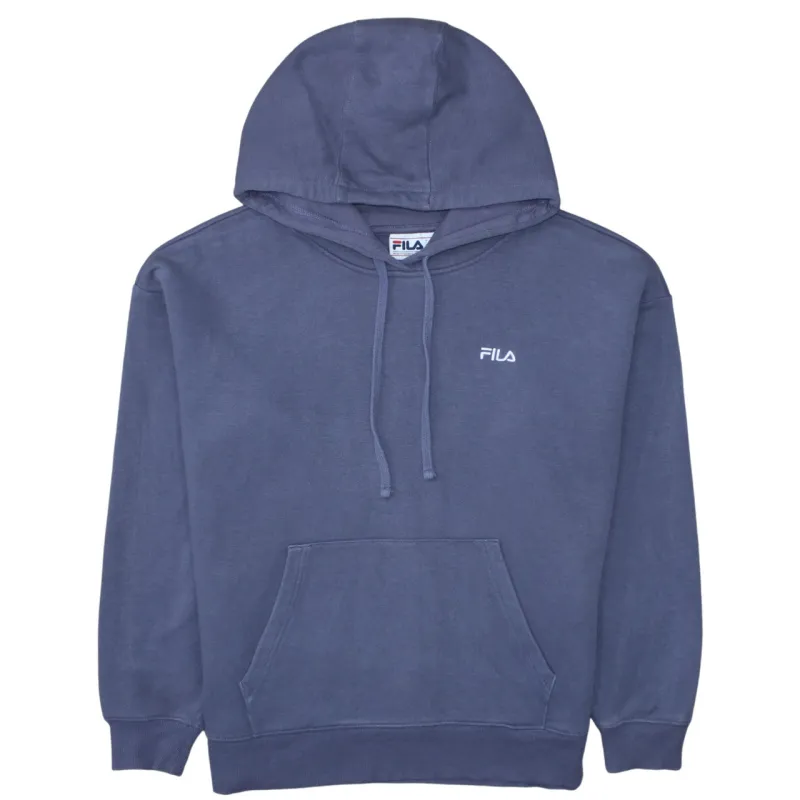 Fila Blue Hoodie Women’s XLarge Embroidered Chest Logo Drawstring Hood Front Pocket Sweatshirt sold by Vintage Club