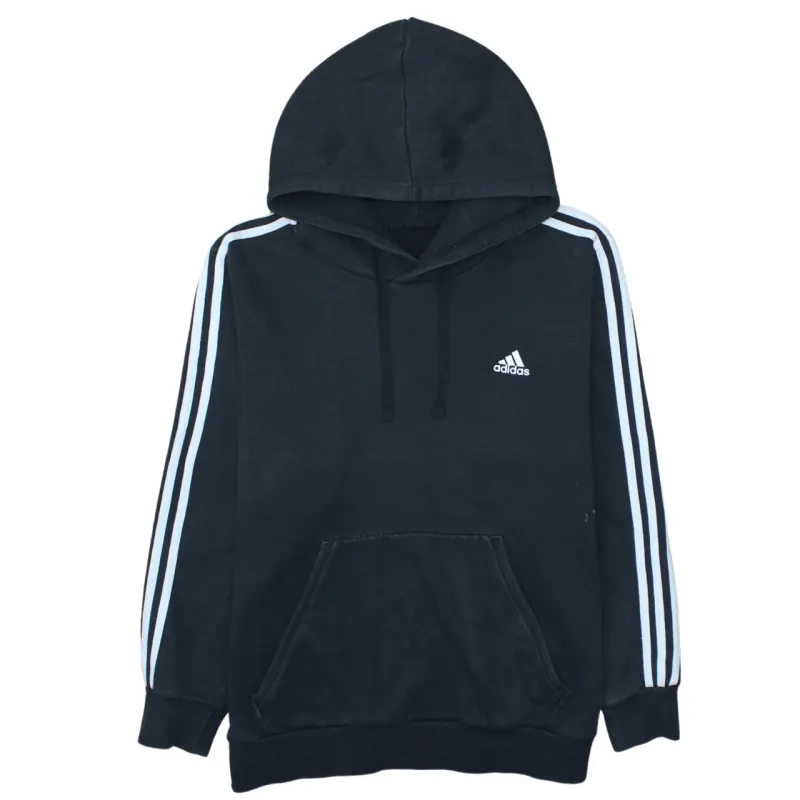 Adidas Black Hoodie Men’s XLarge Three Stripe Sleeves Embroidered Logo Pullover Sweatshirt sold by Vintage Club