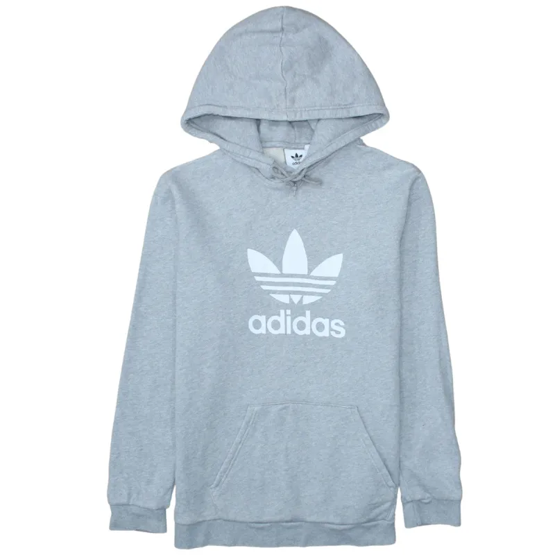 Adidas Grey Hoodie Men's Medium Printed Trefoil Logo Front Pocket Pullover Sweatshirt sold by Vintage Club