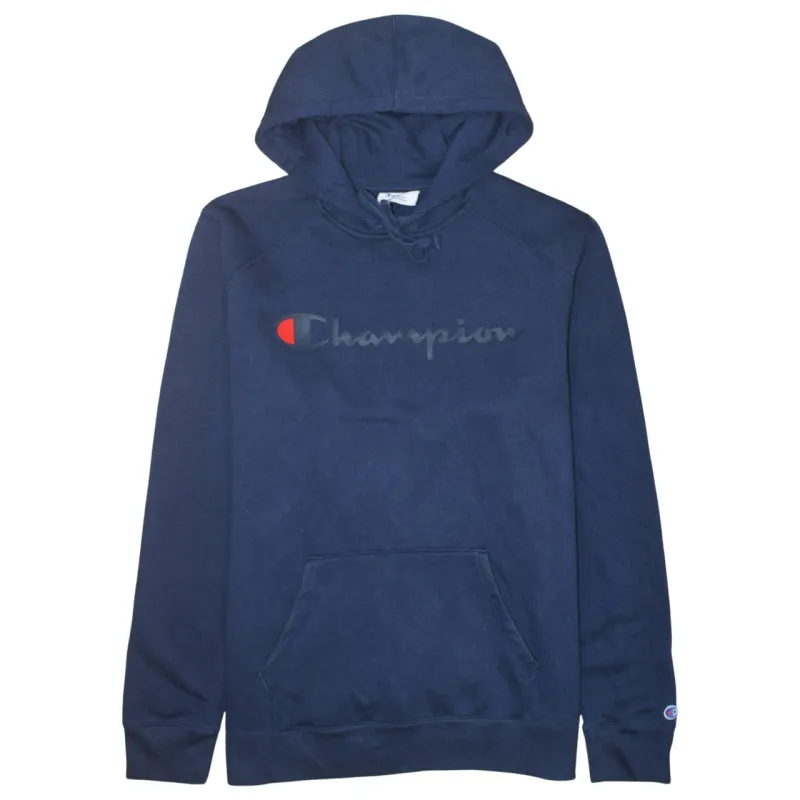 Champion Navy Blue Hoodie Women’s XLarge Printed Script Logo Front Pocket Pullover Sweatshirt sold by Vintage Club