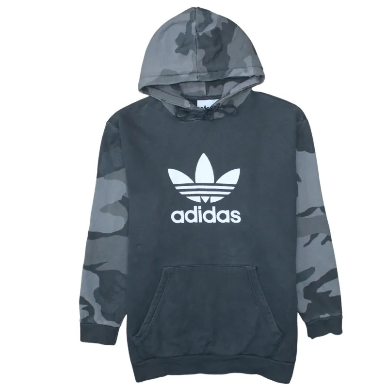 Adidas Black Camo Hoodie Men's XLarge Printed Trefoil Logo Front Pocket Pullover Sweatshirt made by Adidas