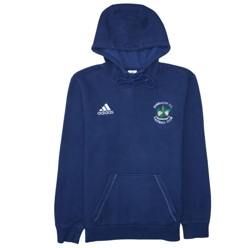 Adidas Navy Blue Hoodie Men's Small Embroidered Football Club Logo Front Pocket Sweatshirt made by Adidas