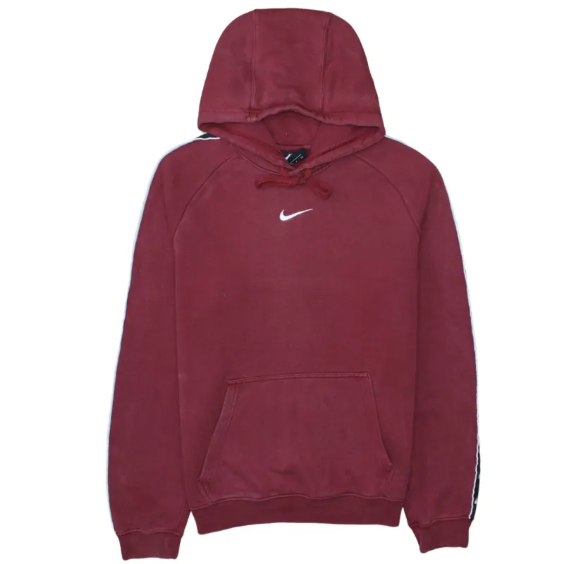 Nike Burgundy Red Hoodie Men's Small Embroidered Swoosh Tape Sleeve Pullover Sweatshirt sold by Vintage Club