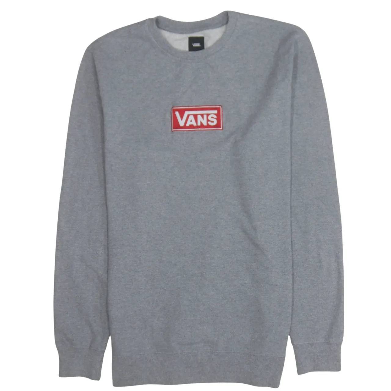 VANS Grey Sweatshirt Women's Large Printed Box Logo Crewneck Pullover Fleece Top sold by Vintage Club