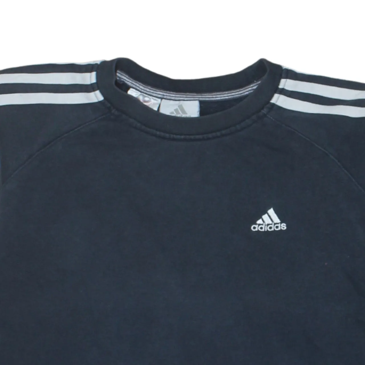 Adidas Navy Blue Sweatshirt Women's Large Embroidered Logo Three Stripe Sleeves Pullover Top sold by Vintage Club product image thumbnail 3