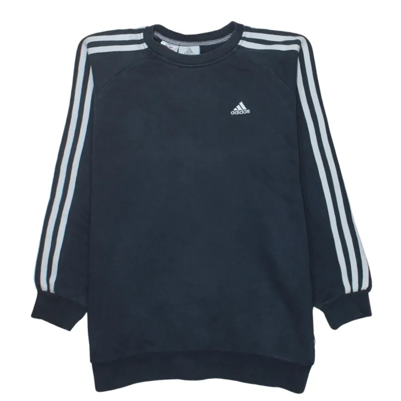 Adidas Navy Blue Sweatshirt Women's Large Embroidered Logo Three Stripe Sleeves Pullover Top sold by Vintage Club