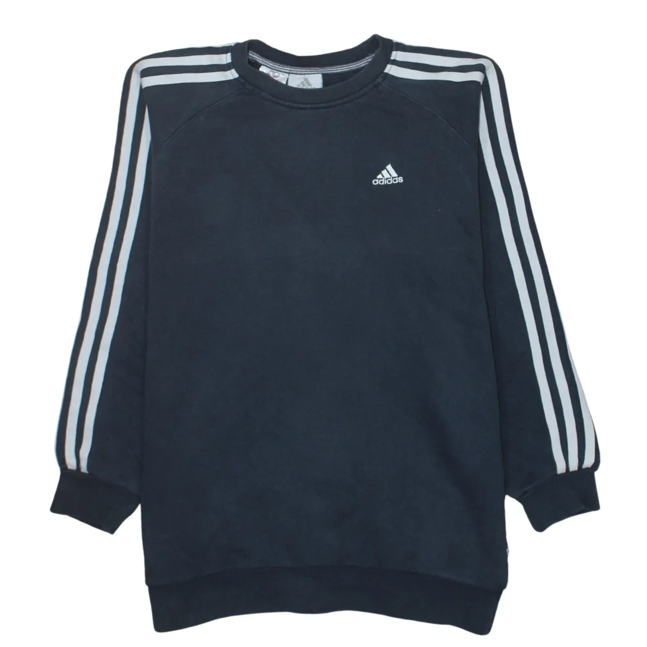 Adidas Navy Blue Sweatshirt Women's Large Embroidered Logo Three Stripe Sleeves Pullover Top sold by Vintage Club