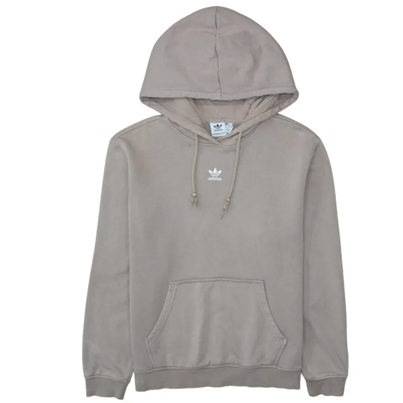 Adidas Beige Cream Hoodie Women’s Large Embroidered Trefoil Logo Fleece Pullover Sweatshirt sold by Vintage Club