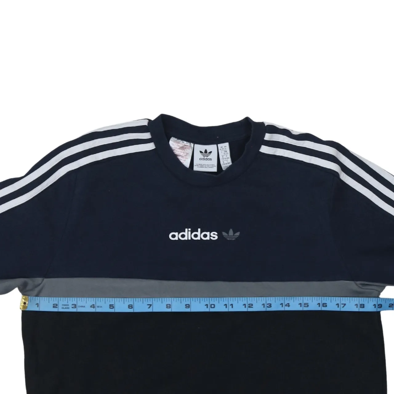 Adidas Black Navy Sweatshirt Women's XLarge Embroidered Trefoil Logo Three Stripe Sleeves Pullover Top sold by Vintage Club product image thumbnail 5