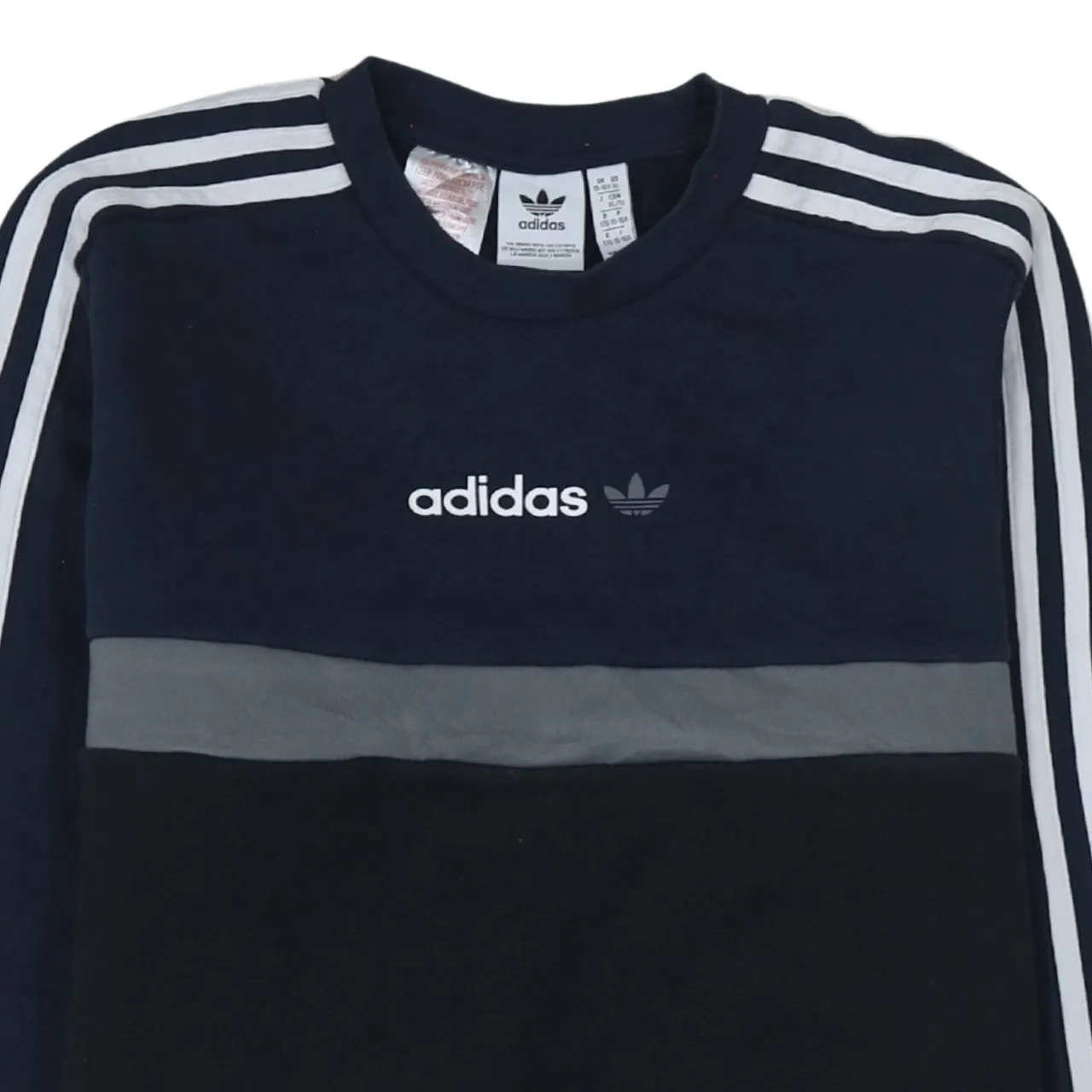 Adidas Black Navy Sweatshirt Women's XLarge Embroidered Trefoil Logo Three Stripe Sleeves Pullover Top sold by Vintage Club product image thumbnail 3