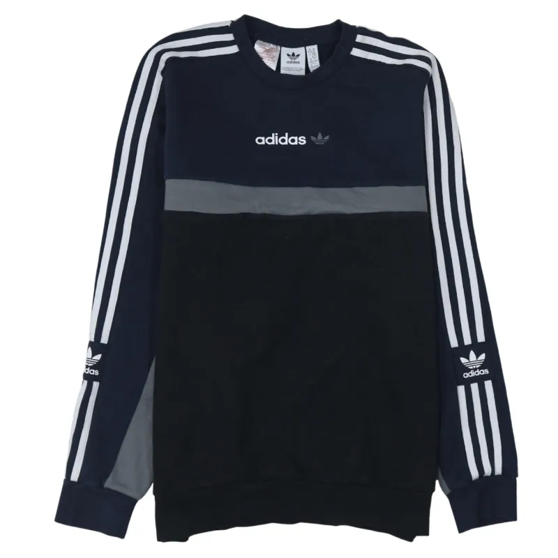 Adidas Black Navy Sweatshirt Women's XLarge Embroidered Trefoil Logo Three Stripe Sleeves Pullover Top made by Adidas