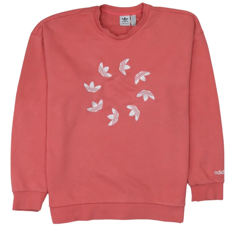 Adidas Coral Pink Sweatshirt Women’s XLarge Printed Trefoil Circle Logo Crewneck Pullover sold by Vintage Club