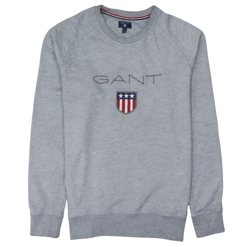 GANT Grey Sweatshirt Women's XLarge Embroidered Shield Logo Raglan Crewneck Pullover made by Gant