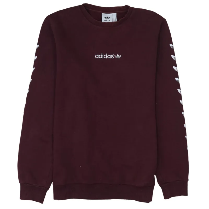 Adidas Burgundy Red Sweatshirt Men's Medium Printed Trefoil Sleeve Logo Crewneck Pullover sold by Vintage Club