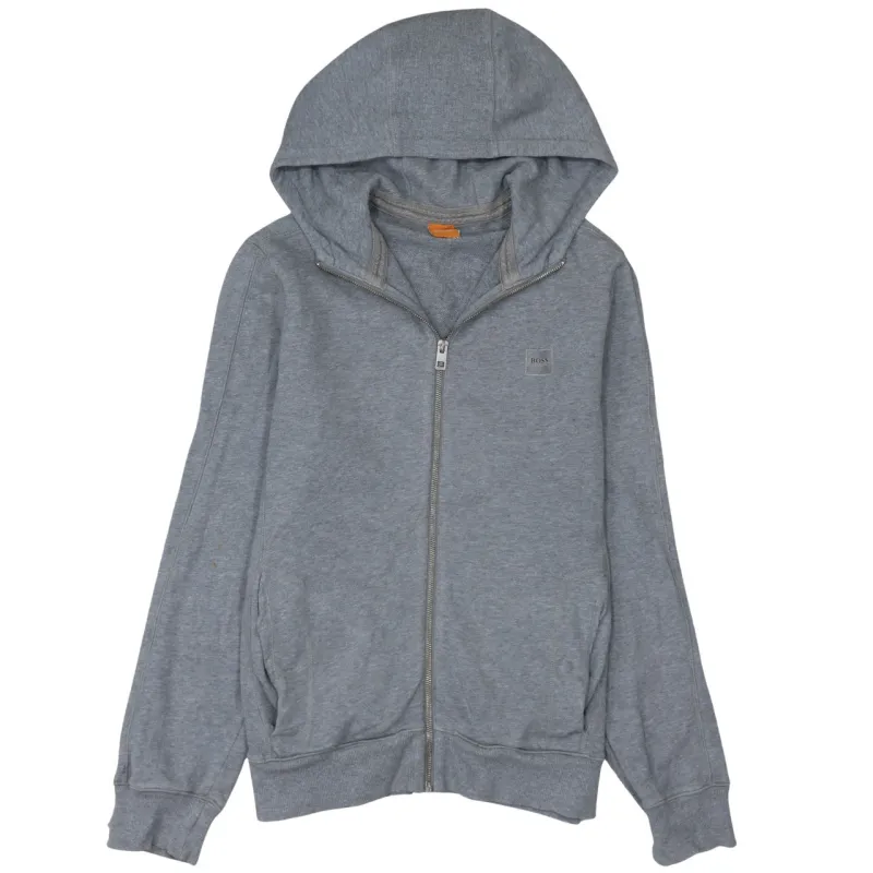 HUGO BOSS Grey Zip Hoodie Men's Small Embroidered Chest Logo Split Pockets Sweatshirt sold by Vintage Club