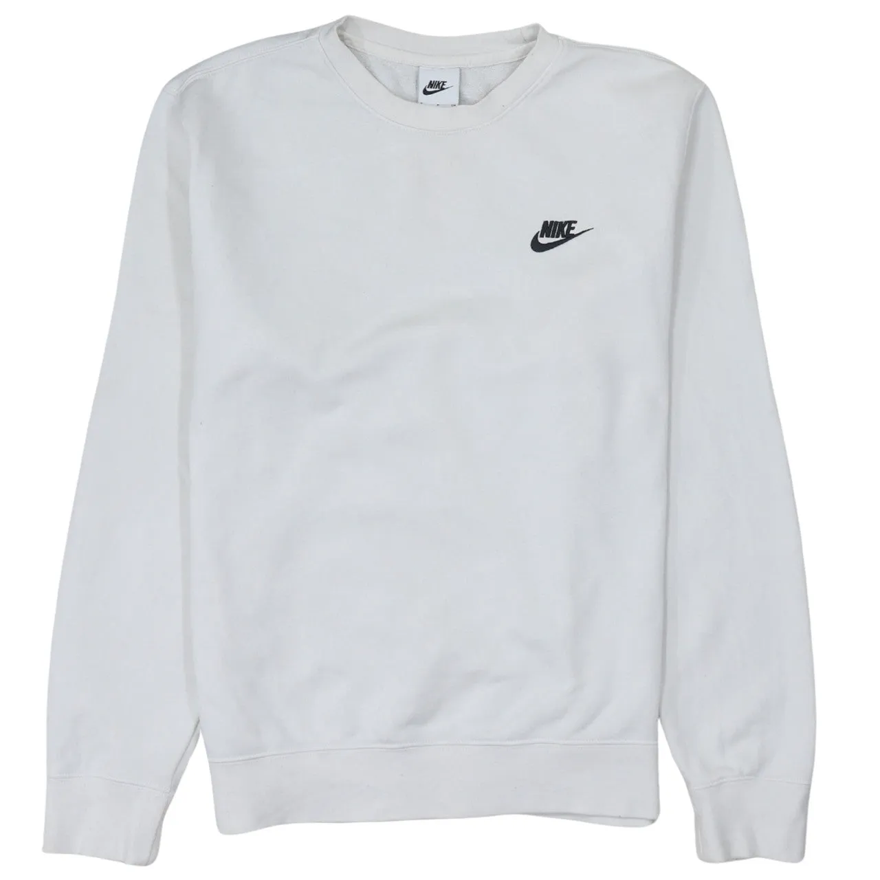 Nike White Sweatshirt Men's Small Embroidered Swoosh Logo Crewneck Pullover Jumper sold by Vintage Club