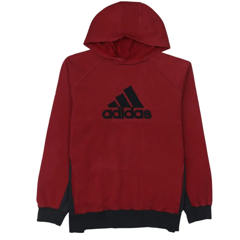 Adidas Burgundy Red Hoodie Men's Large Embroidered Big Logo Contrast Hem Pullover Sweatshirt sold by Vintage Club