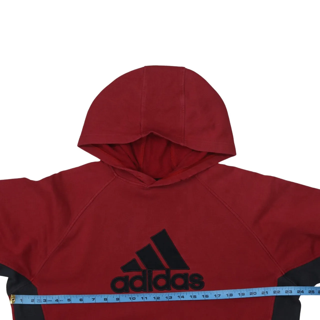 Adidas Burgundy Red Hoodie Men's Large Embroidered Big Logo Contrast Hem Pullover Sweatshirt sold by Vintage Club product image thumbnail 5