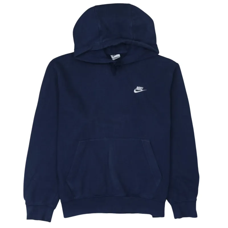 Nike Navy Blue Hoodie Men's Medium Embroidered Swoosh Logo Front Pocket Pullover Sweatshirt sold by Vintage Club