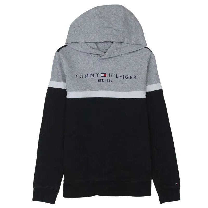 Tommy Hilfiger Grey Black Hoodie Men's XSmall Embroidered Logo Colour Block Pullover Sweatshirt made by Tommy Hilfiger