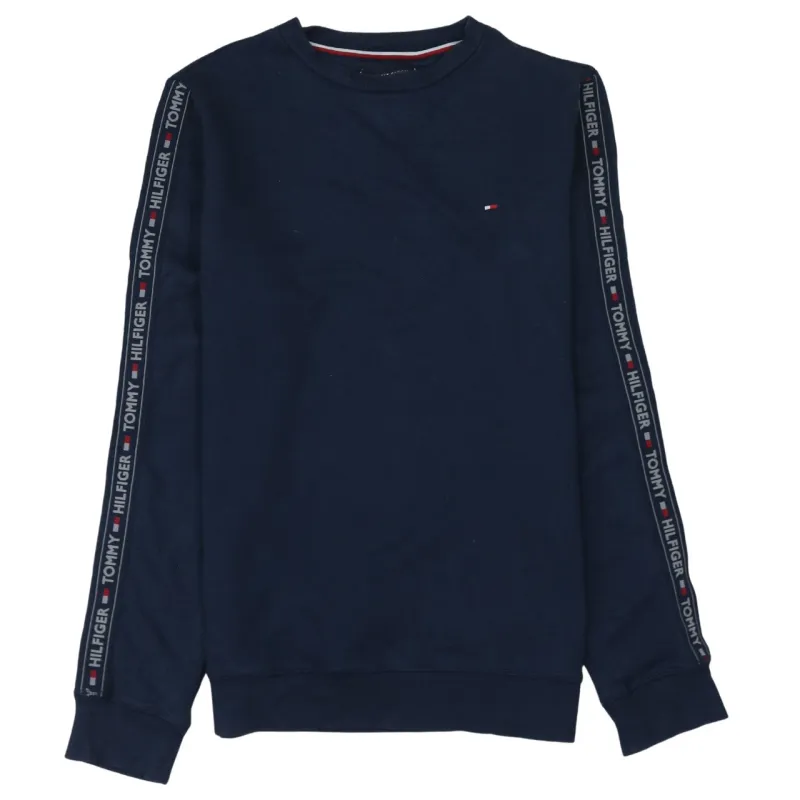 Tommy Hilfiger Navy Blue Sweatshirt Men's Small Logo Tape Sleeve Crewneck Pullover Jumper sold by Vintage Club